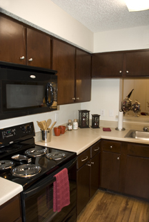 Professional, contemporary remodeling update to apartment development's kitchens and bathrooms
